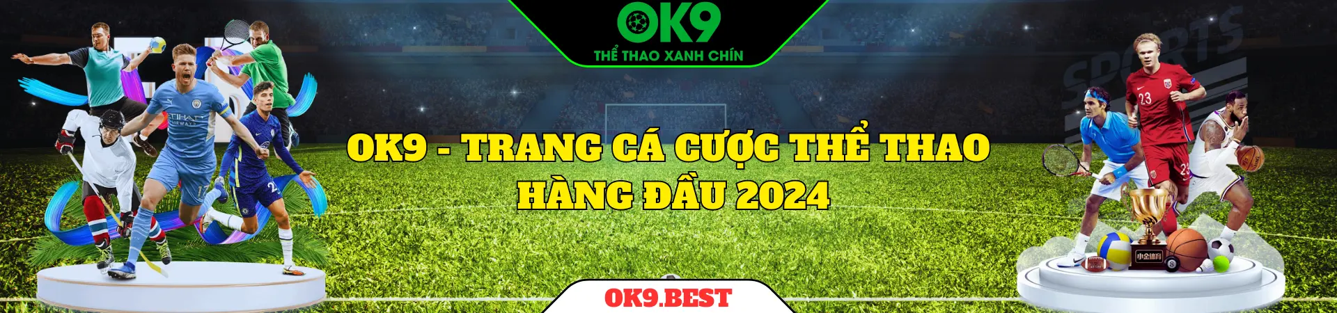 Banner ok9 thể thao xanh chín